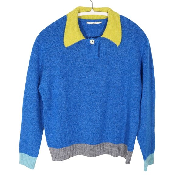 DR BLOOM Danza Tri Color Polo Pullover Sweater Size M/L Colorful Collared Preppy - Picture 1 of 4